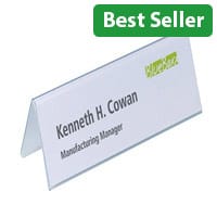 Durable Table Name Holder 25 Pack – Interchangeable, Space For Blank Insert Cards, Read From Both Sides, PVC, Fingerprint Proof, Stackable, 61 x 210mm & Transparent (8052/19)