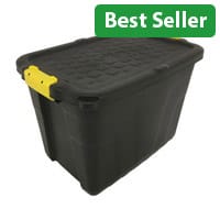60L Heavy Duty Storage Box - Durable Plastic, Stackable Design, Secure Lid