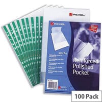 Rexel A4 Clear Punched Pockets - Green Strip, 80 Micron, Pack of 100