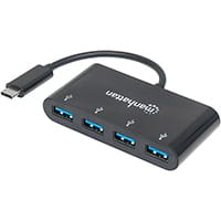 Manhattan USB-C Dock/Hub, Ports (x4): USB-A (x4), 5 Gbps (USB 3.2 Gen1 aka USB 3.0), External Power Supply Not Needed, Equivalent to Startech HB30C4AB, Cable 20cm, SuperSpeed USB, Black, Three Year Warranty, Blister, USB 3.2 Gen 1 (3.1 Gen 1) Type-C, USB