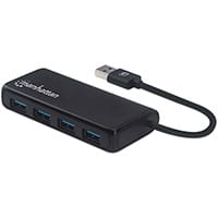 Manhattan USB-A 4-Port Hub, 4x USB-A Ports, 5 Gbps (USB 3.2 Gen1 aka USB 3.0), Bus Power, Equivalent to Startech ST4300PBU3 & ST4300MINU3B, SuperSpeed USB, Black, Three Year Warranty, Box, USB 3.2 Gen 1 (3.1 Gen 1) Type-A, USB 3.2 Gen 1 (3.1 Gen 1) Type-A