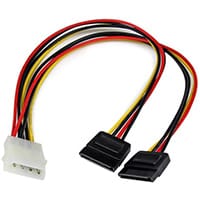 StarTech.com 12in LP4 to 2x SATA Power Y Cable Adapter, 0.304 m, Molex (4-pin), 2 x SATA 15-pin, Male, Straight, Straight