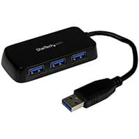 StarTech.com Portable 4 Port SuperSpeed Mini USB 3.0 Hub - Black, USB 3.2 Gen 1 (3.1 Gen 1) Type-A, USB 3.2 Gen 1 (3.1 Gen 1) Type-A, 5000 Mbit/s, Black, Plastic, Power