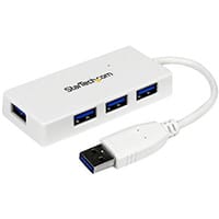 StarTech.com Portable 4 Port SuperSpeed Mini USB 3.0 Hub - White, USB 3.2 Gen 1 (3.1 Gen 1) Type-A, USB 3.2 Gen 1 (3.1 Gen 1) Type-A, 5000 Mbit/s, White, Plastic, Power