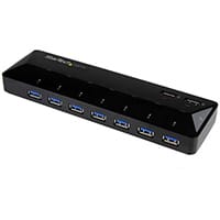 StarTech.com 7-Port USB 3.0 Hub plus Dedicated Charging Ports - 2 x 2.4A Ports, USB 3.2 Gen 1 (3.1 Gen 1) Type-B, USB 3.2 Gen 1 (3.1 Gen 1) Type-A, 5000 Mbit/s, Black, Plastic, Status