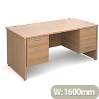 Maestro 25 PL straight desk with 2 and 3 drawer pedestals 1600mm - beech panel leg design