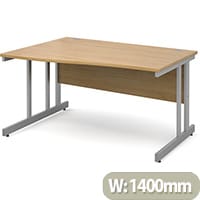 Momento left hand wave desk 1400mm - silver cantilever frame, oak top