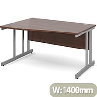 Momento left hand wave desk 1400mm - silver cantilever frame, walnut top