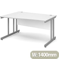 Momento left hand wave desk 1400mm - silver cantilever frame, white top