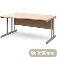 Momento left hand wave desk 1600mm - silver cantilever frame, beech top