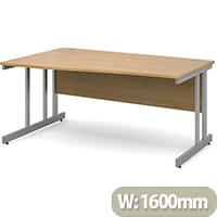 Momento left hand wave desk 1600mm - silver cantilever frame, oak top