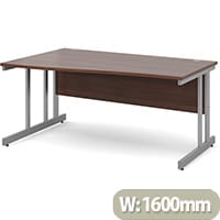 Momento left hand wave desk 1600mm - silver cantilever frame, walnut top