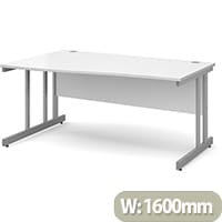 Momento left hand wave desk 1600mm - silver cantilever frame, white top