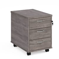 Mobile 3 Drawer Pedestal With Silver Handles 600Mm Deep - Grey Oak