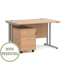 Maestro 25 SL straight desk 1200mm x 800mm with silver cantilever frame and 2 drawer pedestal - beech