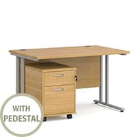 Maestro 25 SL straight desk 1200mm x 800mm with silver cantilever frame and 2 drawer pedestal - oak