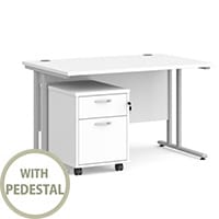 Maestro 25 SL straight desk 1200mm x 800mm with silver cantilever frame and 2 drawer pedestal - white