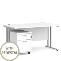 Maestro 25 SL straight desk 1400mm x 800mm with silver cantilever frame and 2 drawer pedestal - white