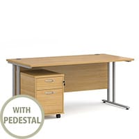 Maestro 25 SL straight desk 1600mm x 800mm with silver cantilever frame and 2 drawer pedestal - oak