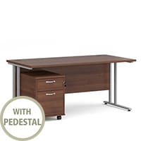 Maestro 25 SL straight desk 1600mm x 800mm with silver cantilever frame and 2 drawer pedestal - walnut