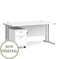 Maestro 25 SL straight desk 1600mm x 800mm with silver cantilever frame and 2 drawer pedestal - white
