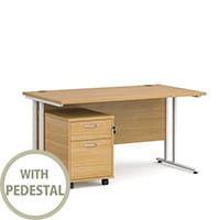 Maestro 25 WL straight desk 1400mm x 800mm with white cantilever frame and 2 drawer pedestal - oak
