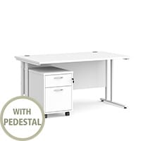 Maestro 25 WL straight desk 1400mm x 800mm with white cantilever frame and 2 drawer pedestal - white