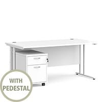 Maestro 25 WL straight desk 1600mm x 800mm with white cantilever frame and 2 drawer pedestal - white