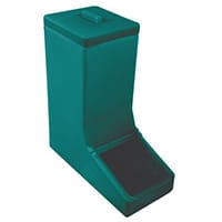 Table Top Dispense Bin With Clear Flap And Top Lid Allowing It To Be Filled From The Top Green