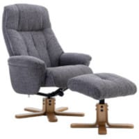 Denver Luxury Recliner Fabric Upholstered Armchair With Matching Footstool Greystone With Natural Wood Finish Base
