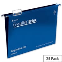Rexel Crystalfile Extra Foolscap Vertical Suspension File Blue Plastic 15mm Pack 25
