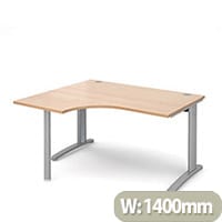 TR10 left hand ergonomic desk 1400mm - silver frame, beech top