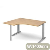 TR10 left hand ergonomic desk 1400mm - silver frame, oak top
