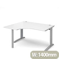 TR10 left hand ergonomic desk 1400mm - silver frame, white top