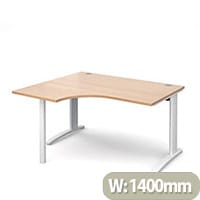 TR10 left hand ergonomic desk 1400mm - white frame, beech top