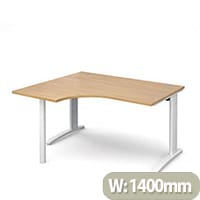 TR10 left hand ergonomic desk 1400mm - white frame, oak top