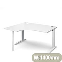 TR10 left hand ergonomic desk 1400mm - white frame, white top