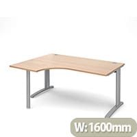 TR10 left hand ergonomic desk 1600mm - silver frame, beech top