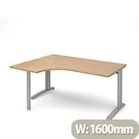 TR10 left hand ergonomic desk 1600mm - silver frame, oak top