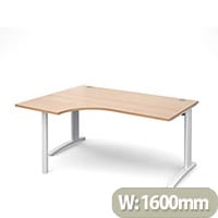 TR10 left hand ergonomic desk 1600mm - white frame, beech top