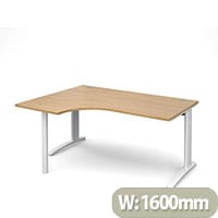 TR10 left hand ergonomic desk 1600mm - white frame, oak top