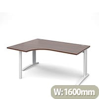 TR10 left hand ergonomic desk 1600mm - white frame, walnut top