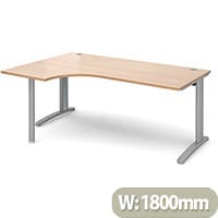 TR10 left hand ergonomic desk 1800mm - silver frame, beech top