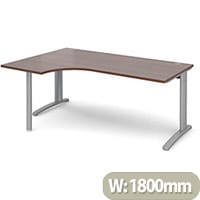 TR10 left hand ergonomic desk 1800mm - silver frame, walnut top