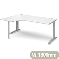 TR10 left hand ergonomic desk 1800mm - silver frame, white top