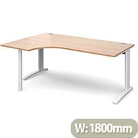 TR10 left hand ergonomic desk 1800mm - white frame, beech top