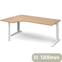 TR10 left hand ergonomic desk 1800mm - white frame, oak top