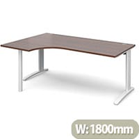 TR10 left hand ergonomic desk 1800mm - white frame, walnut top