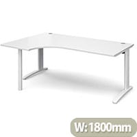 TR10 left hand ergonomic desk 1800mm - white frame, white top