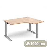 TR10 right hand ergonomic desk 1400mm - silver frame, beech top